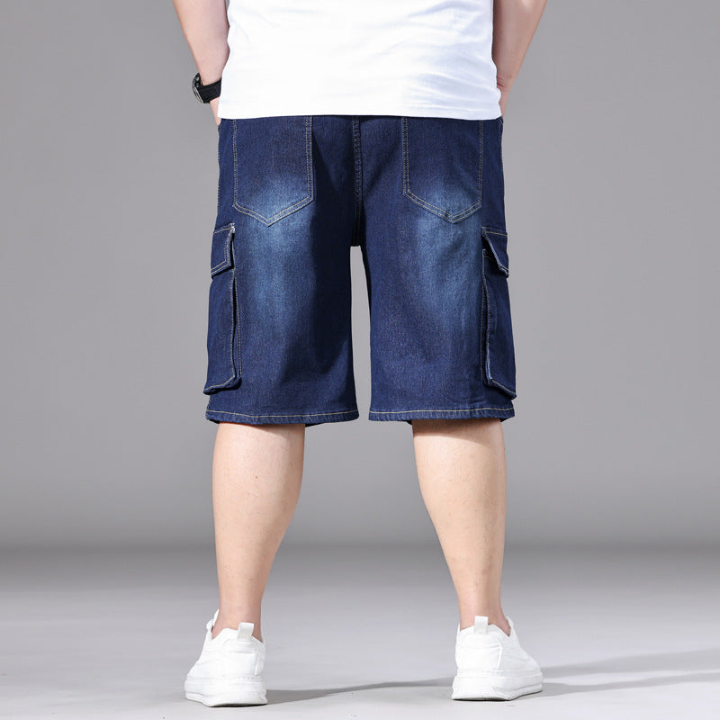 Elastic-cord Cargo Denim Shorts