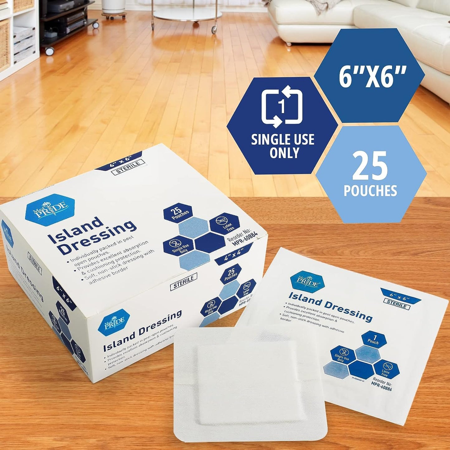 Medpride Bordered Gauze Island Dressing for Wounds First Aid Kit Supplies, 6”x8” 10/Box, Case of of 12 (120 Count)