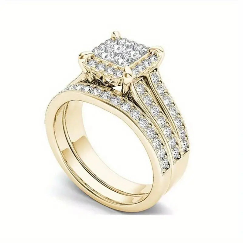 Gold-plated Zircon-inlaid Ring For Women