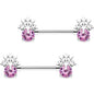 9/16 Pink Gem Heavenly Tree of Life Barbell Nipple Ring Set