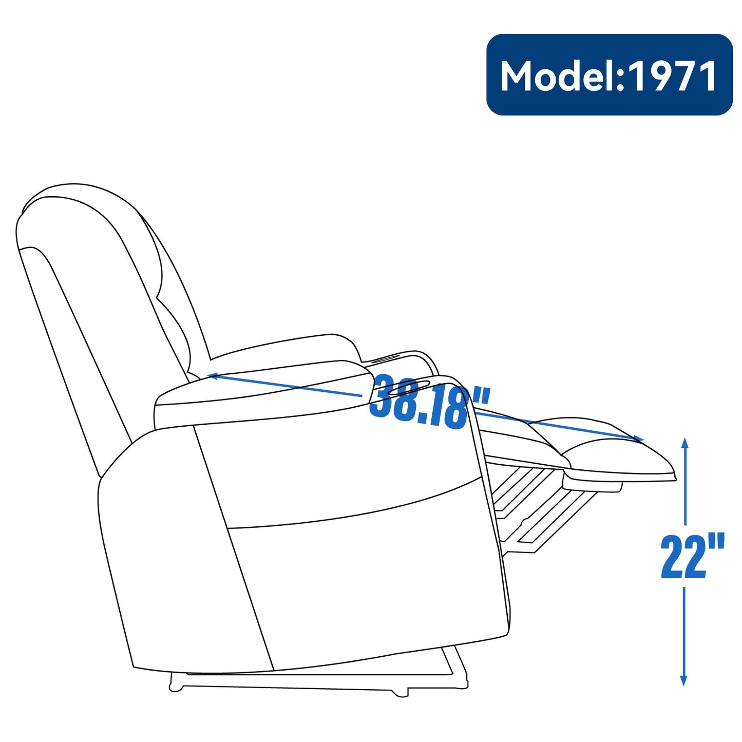 Lift Recliner Chair Power Chenille Blue Heat Massage USB Cup Holders 350 LB