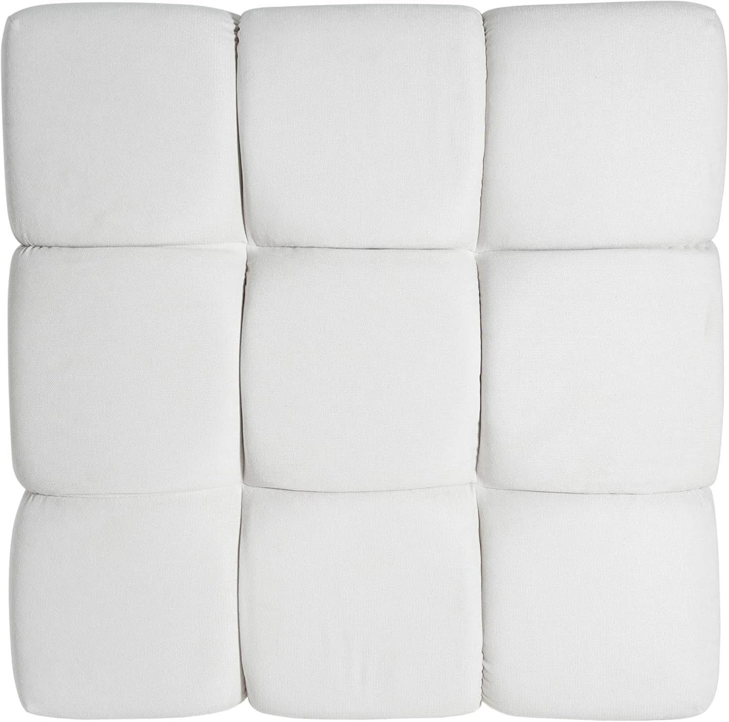 Square White Upholstered Ottoman Featuring Dense Foam