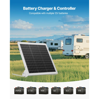 20W 12V Solar Battery Trickle Charger, MPPT Controller, IP65, Car Boat RV
