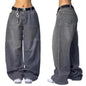 High Waist Retro Distressed Black Gray Wide-leg Jeans