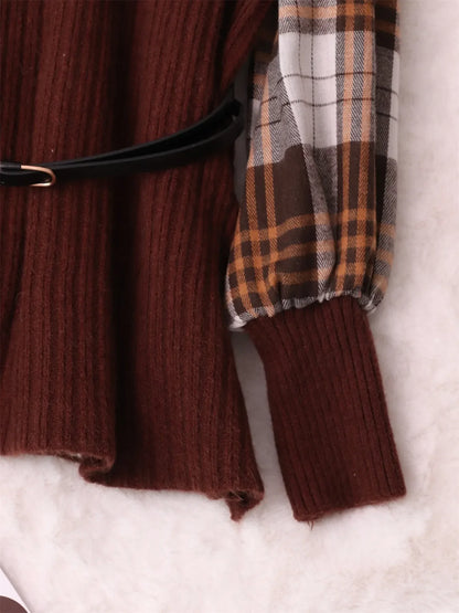Plaid Long Sleeve Sweater Dress