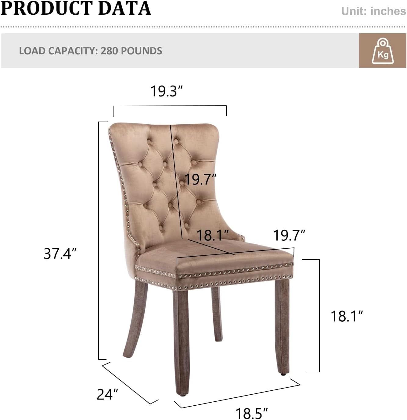 Khaki Velvet Dining Chairs Set of 4 With Button Back