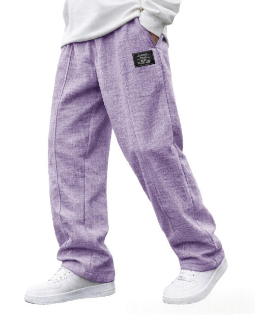 Mens Casual Embroidered-logo Drawstring Loose-fit Elastic-waist Pants With Pockets