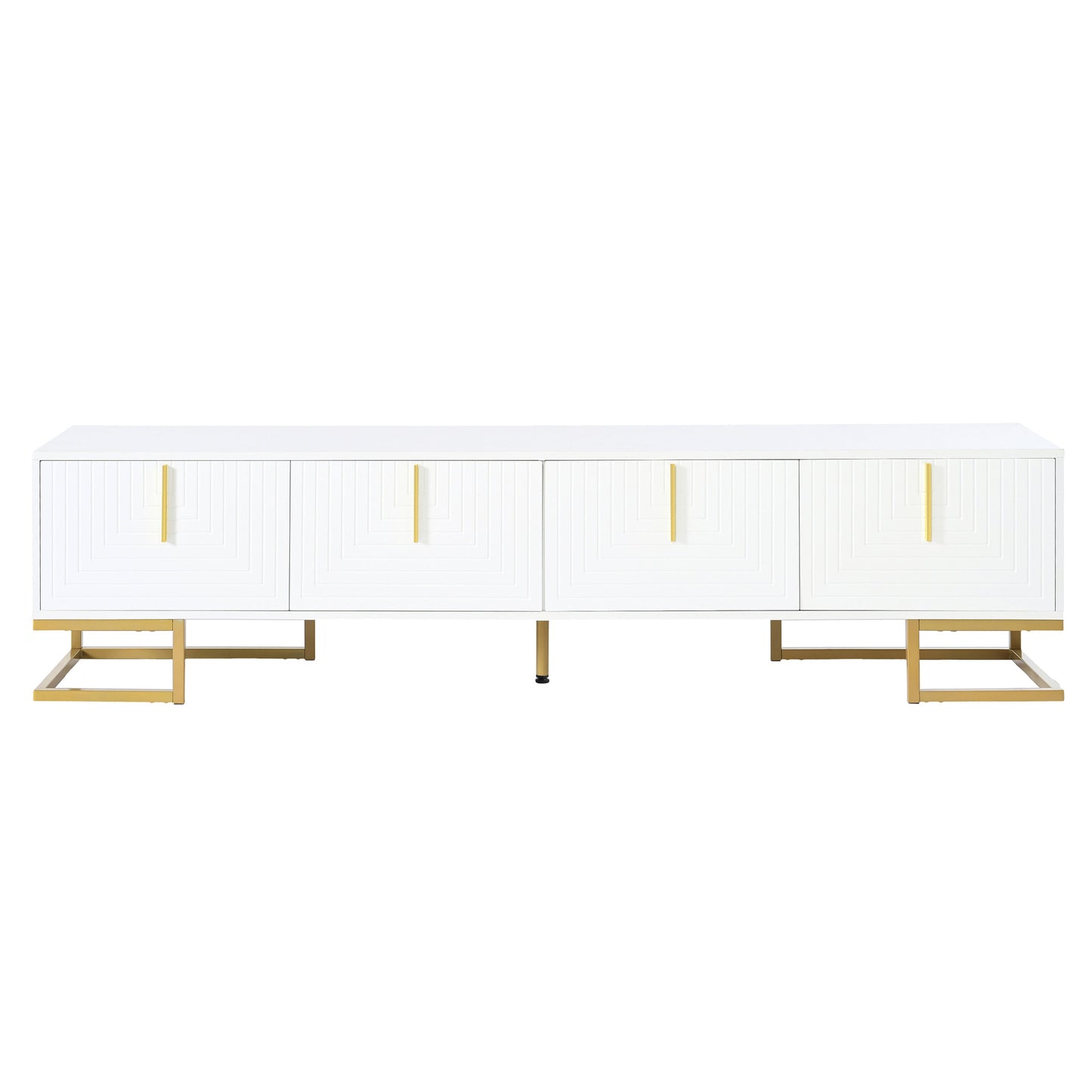 TV Stand Modern White Gold Geometric Door MDF Adjustable Shelves Fits 80 In