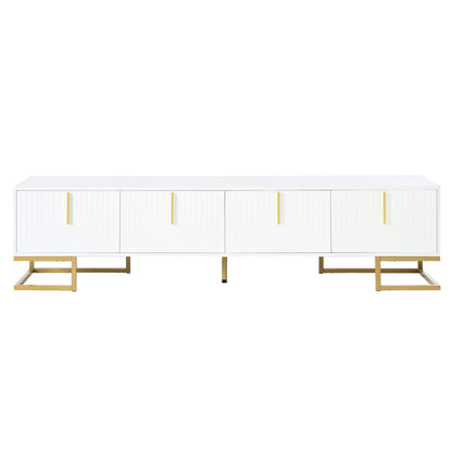 TV Stand Modern White Gold Geometric Door MDF Adjustable Shelves Fits 80 In