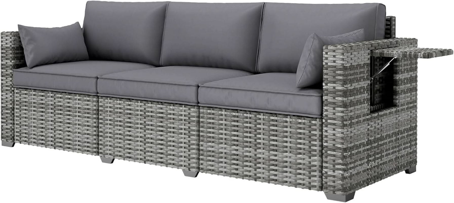 Three Seater Wicker Sofa with Side Tray Tables