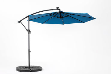 10ft Solar LED Offset Hanging Market Patio Umbrella  ( Dark blue)(No Base)