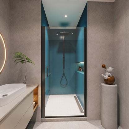 Universal Pivot Shower Door 24x72 Inch Matte Black 1/4' Tempered Glass Outswing