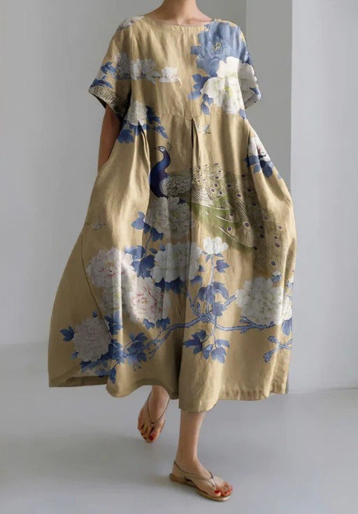 3D Digital-Print Short-Sleeve Casual Dress