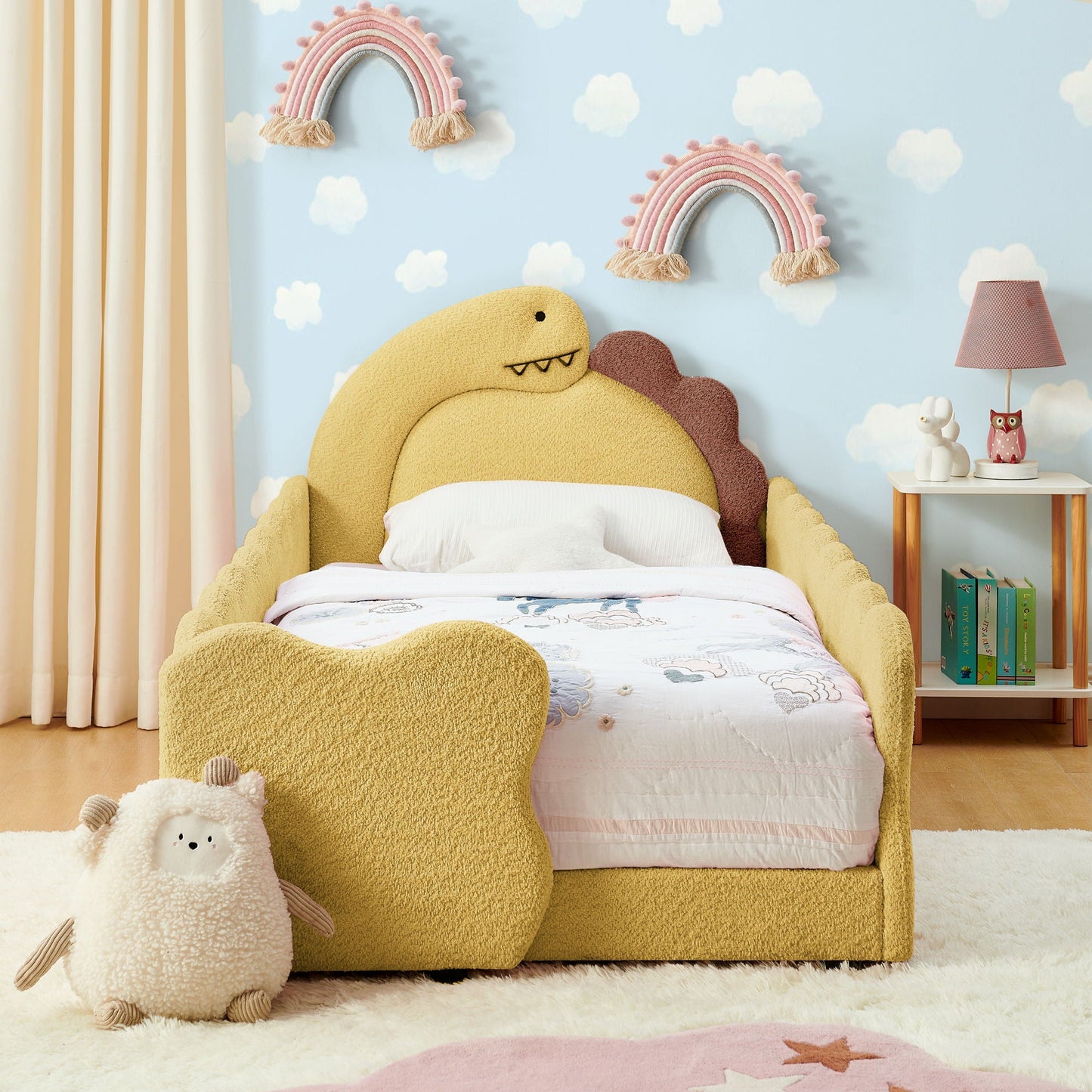 Cute Dinosaur Shaped Bed With Safety Guardrail, Toddler Frame