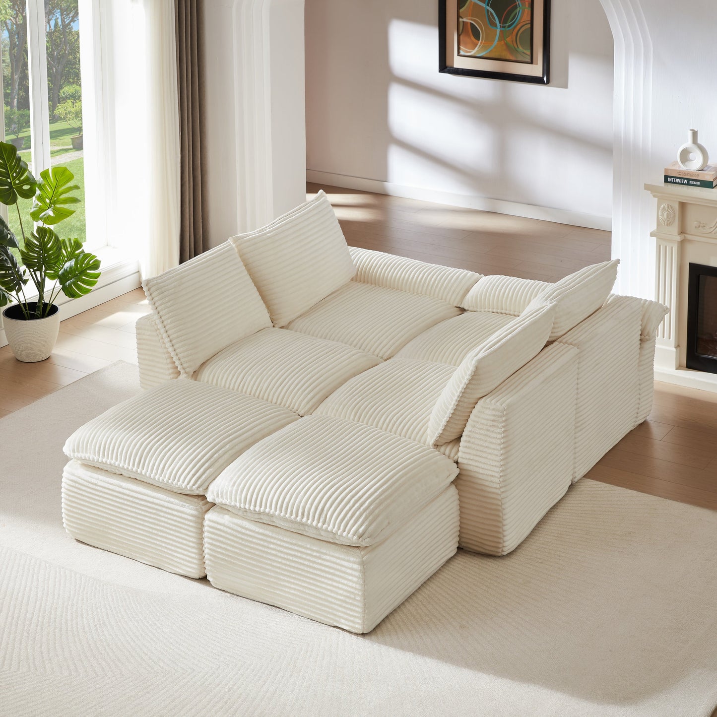 Sectional Sofa Cloud Modular Corduroy White 6 Seat 101 In Sponge Fill