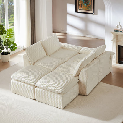 Sectional Sofa Cloud Modular Corduroy White 6 Seat 101 In Sponge Fill
