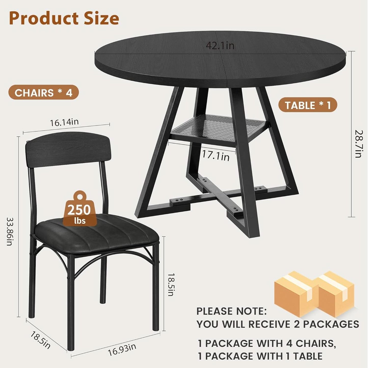 Round Circular Dining Table Set Black Diameter47Inches