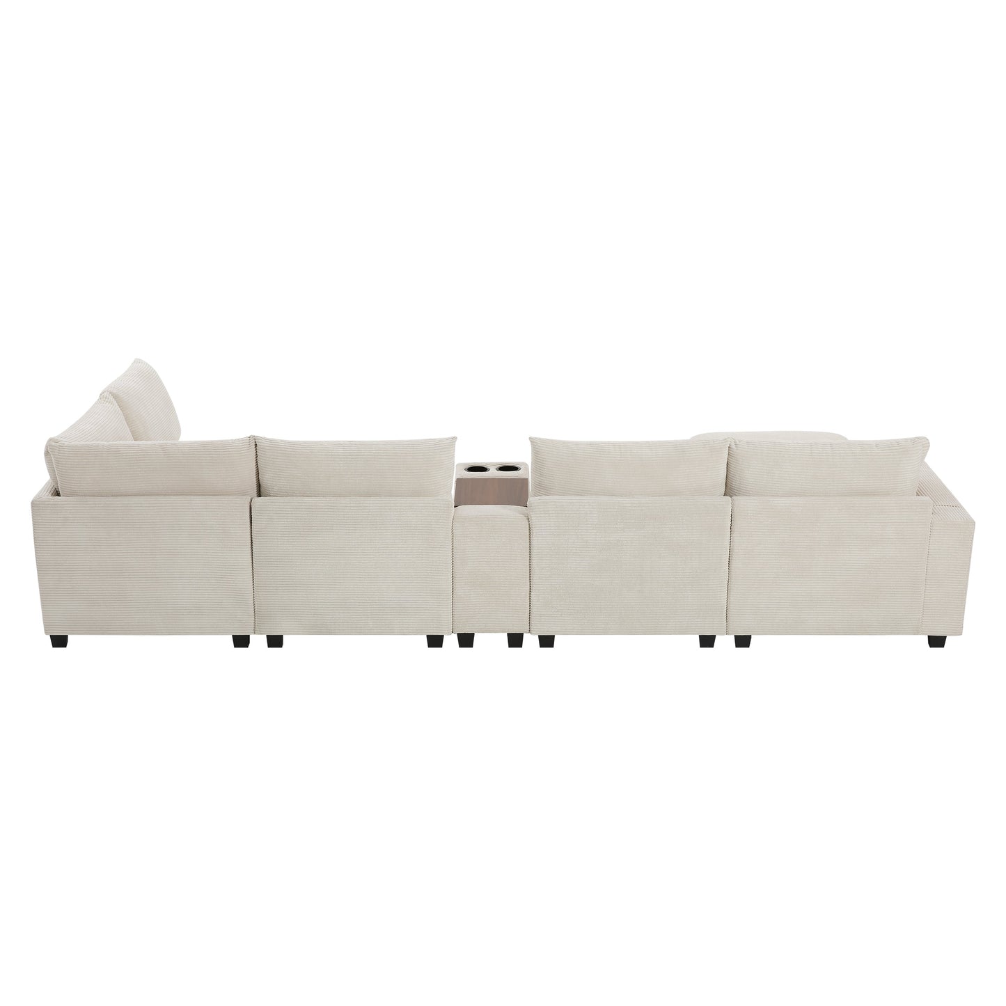Sectional Sofa U-Shape Corduroy Beige 6 Seat Storage Ottoman USB 140 In