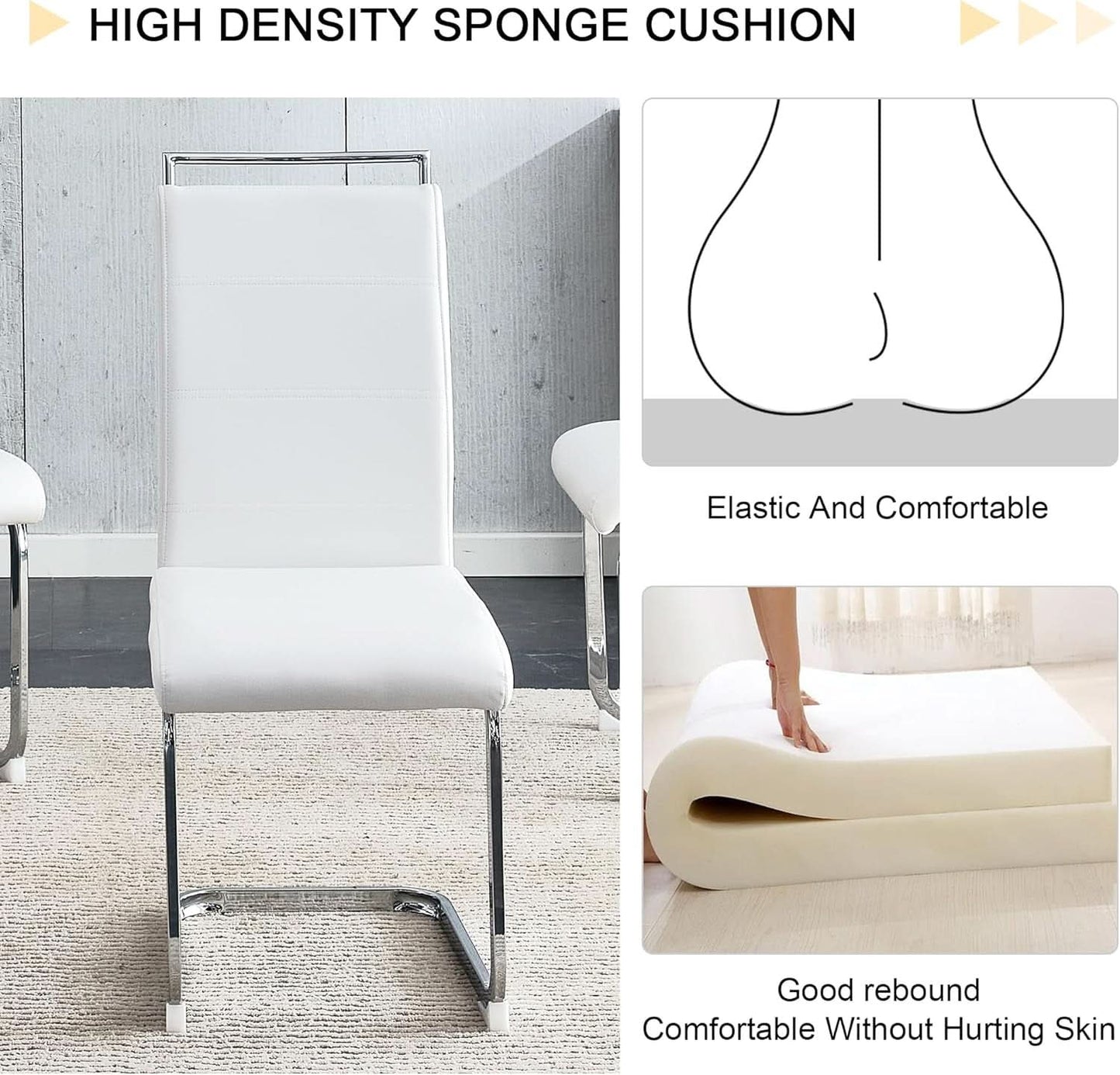White PU Leather Dining Chair Set High Back Upholstered