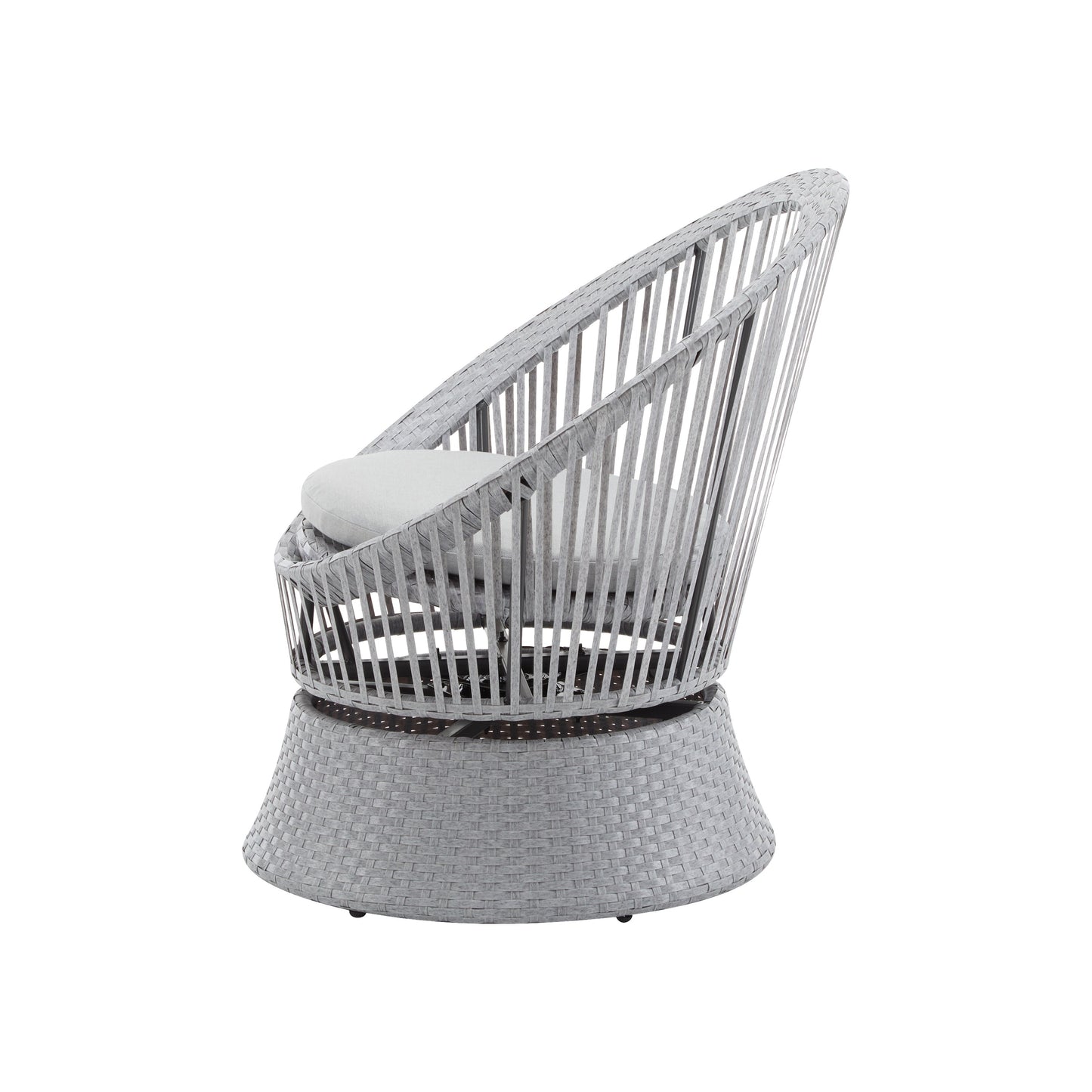 Modern Silver Grey Swivel Wicker Lounge Chair Set with PE Rattan and Iron