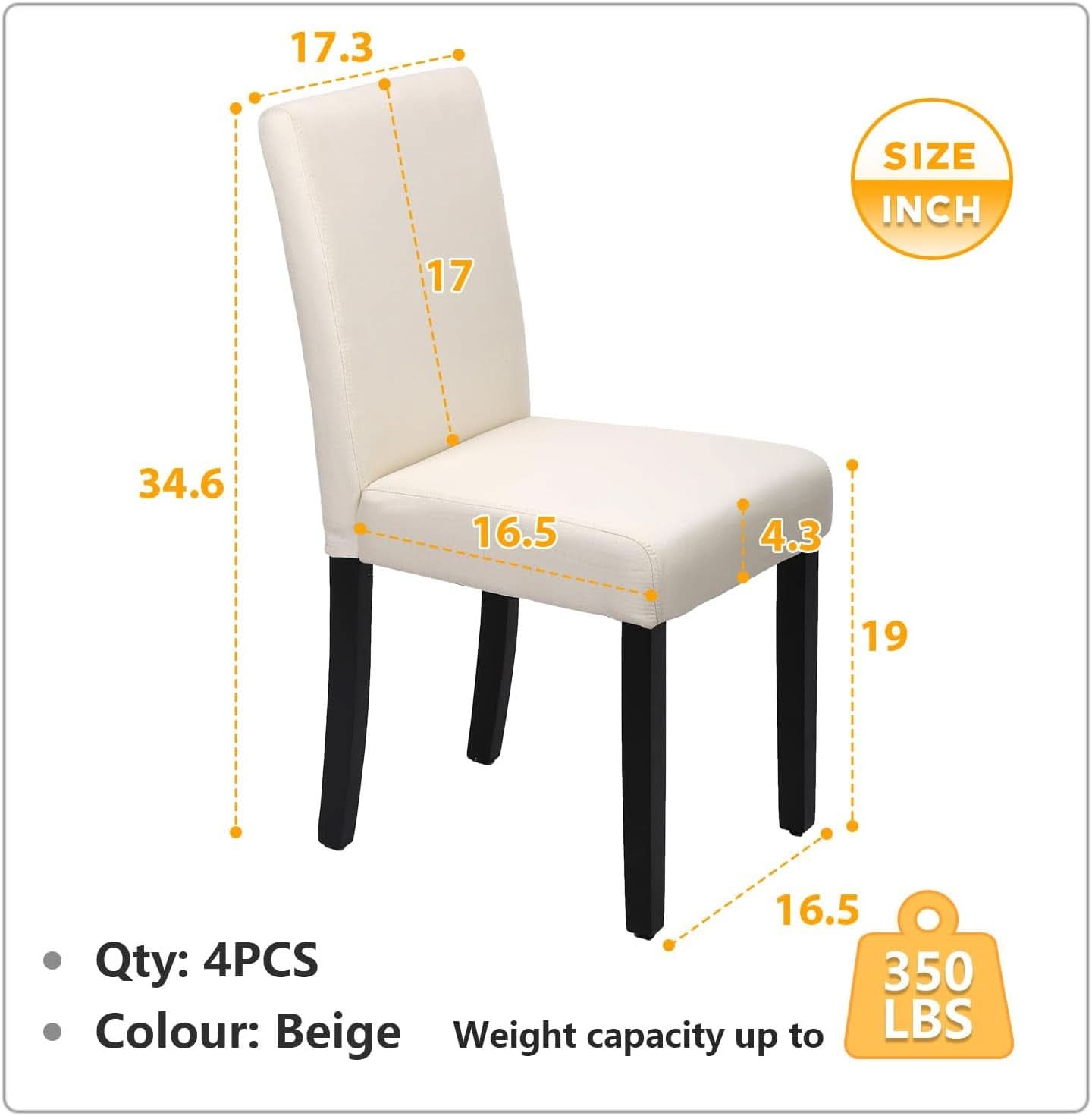 Beige Upholstered Dining Chairs Set Of 4 Modern Fabric