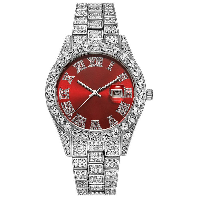 Men's Steel Strap Hip-hop Roman Quartz Watch