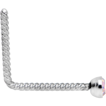 Aurora 2mm Gem Inlay So Twisted L Shaped Nose Ring