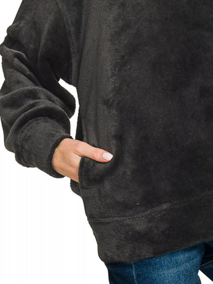 Zenana Faux Fur Half Zip Pocket Pullover