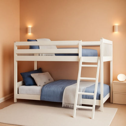 White Twin Low Bunk Bed Solid Wood Frame For Kids Safe