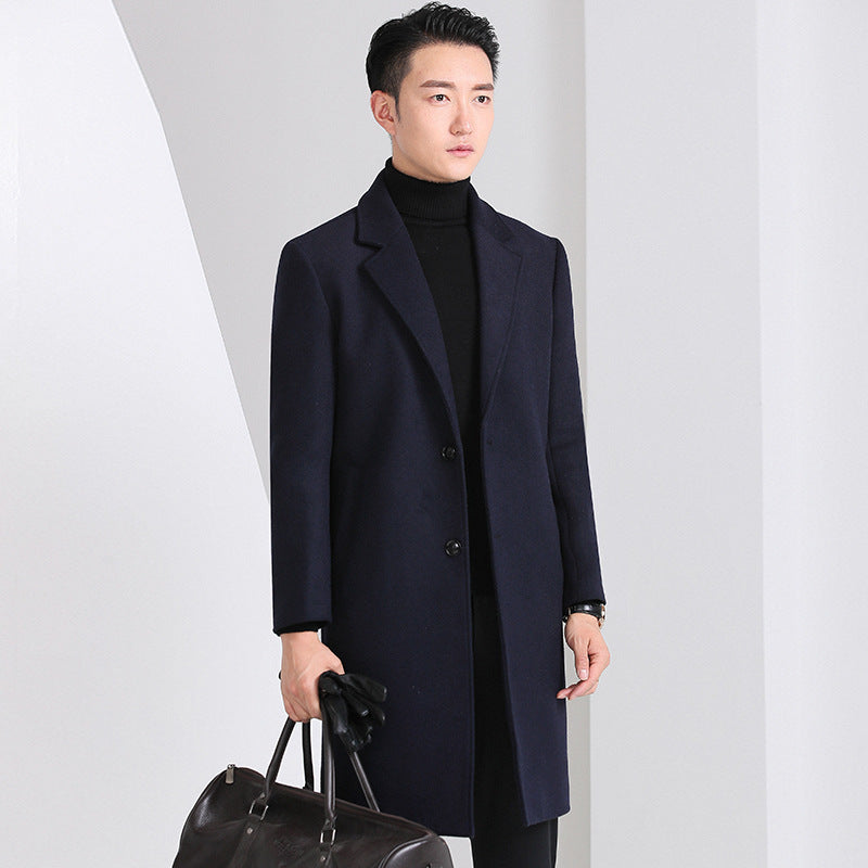 Slim-fit Youth Korean-style Mid-length Wool Coat For Men