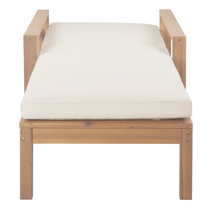 Outdoor Chaise Lounge Acacia Wood Light Teak Beige Cushion 5 Position 2