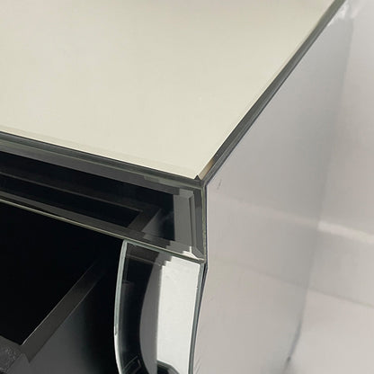 Curved Mirror Nightstand with 3-Drawer Glass Bedside Table, Silver, Bedroom