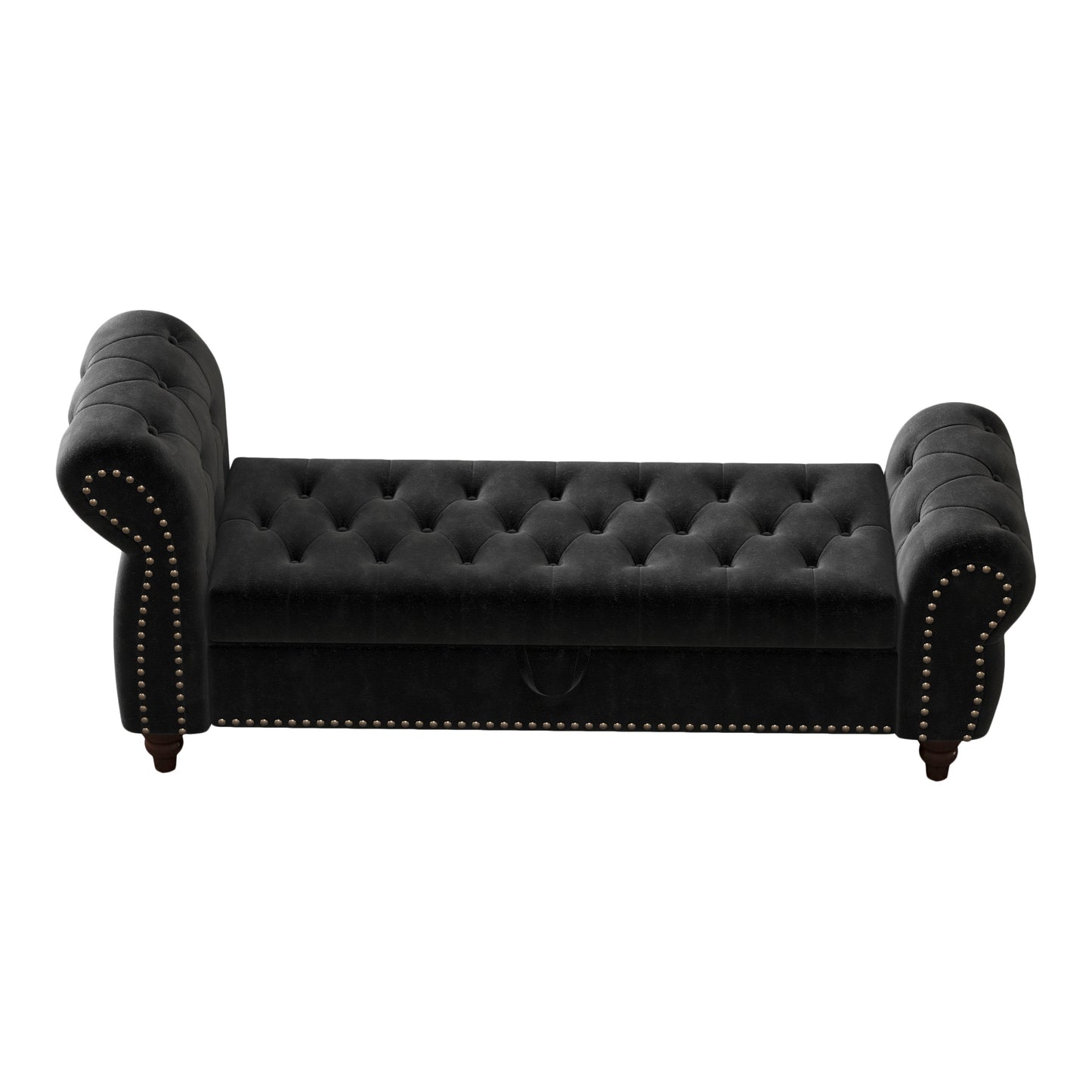64.5 in Tufted Chaise Lounge Bench with Storage, Velvet Upholstery, Black