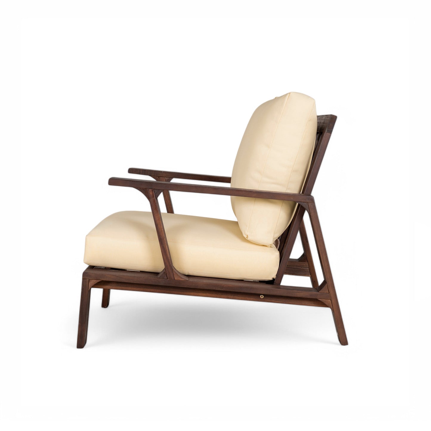 Outdoor Accent Chair Acacia Wood Dark Brown Beige Cushion 27.6in