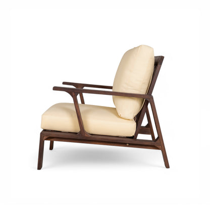 Outdoor Accent Chair Acacia Wood Dark Brown Beige Cushion 27.6in