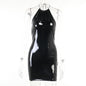 Skinny Bag Hip Halter Back Bright Leather Dress