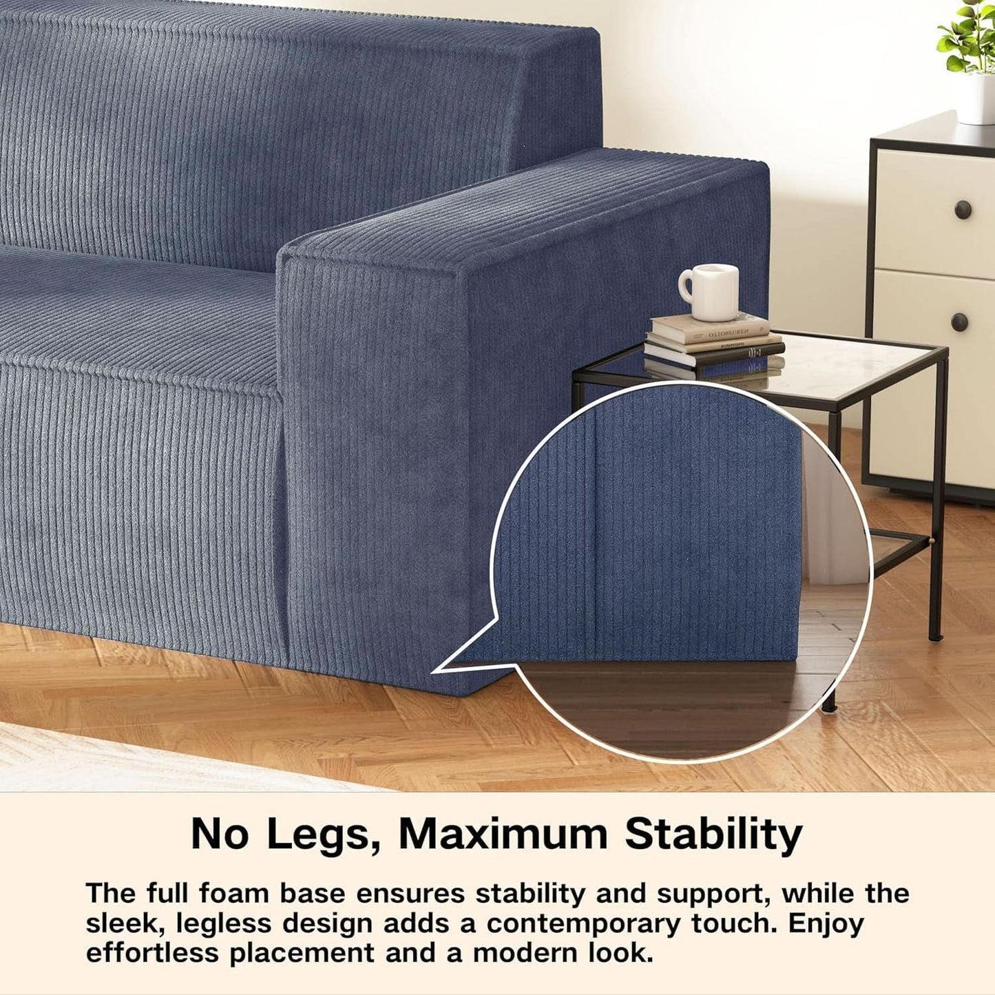 Sofa In A Box Memory Foam 3 Seater Grey Corduroy Fabric