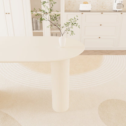 63' medieval modern cream style MDF dining table and beige PU dining chair set,
