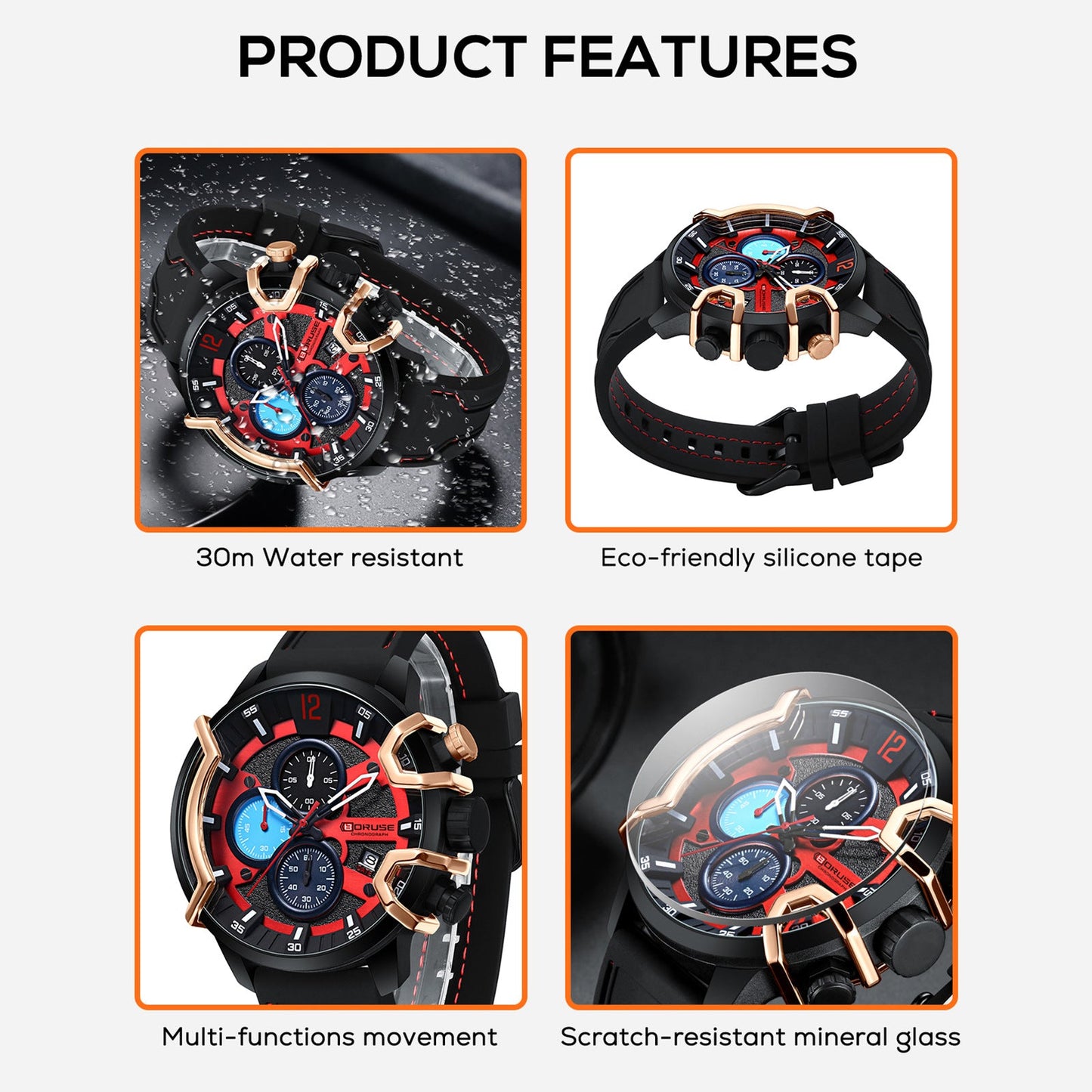Multifunctional Waterproof Mens Luminous Quartz Watch