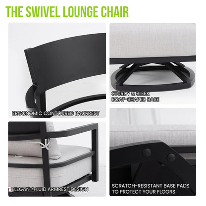 Outdoor Swivel Lounge Chair Aluminum Ember Black 360 Degree Modern