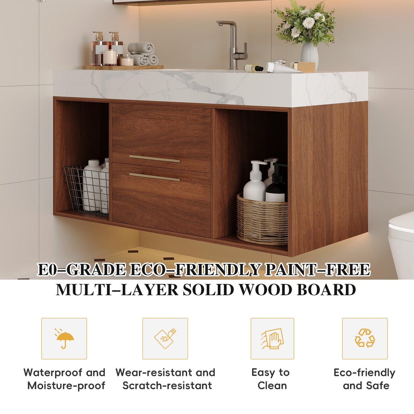 39.4 '' Floating Bathroom Vanity with Ceramic sink,Wall Mounted Vanity 2 Soft...