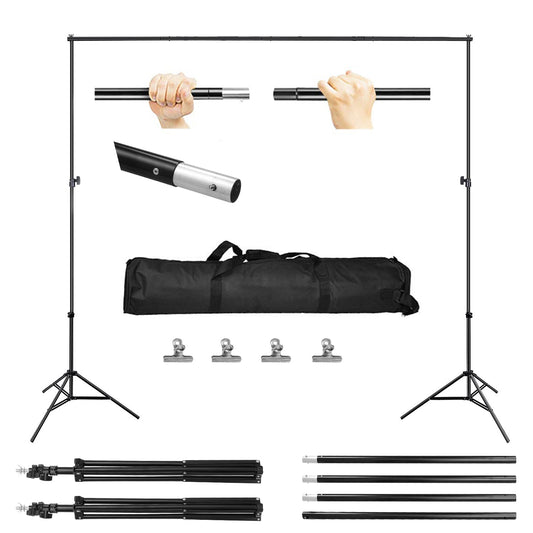 6.5 x 10ft Photo Video Studio Backdrop Background Stand Adjustable Heavy Duty Photography Backdrop Support Stand Set with Carrying Bag Clamps