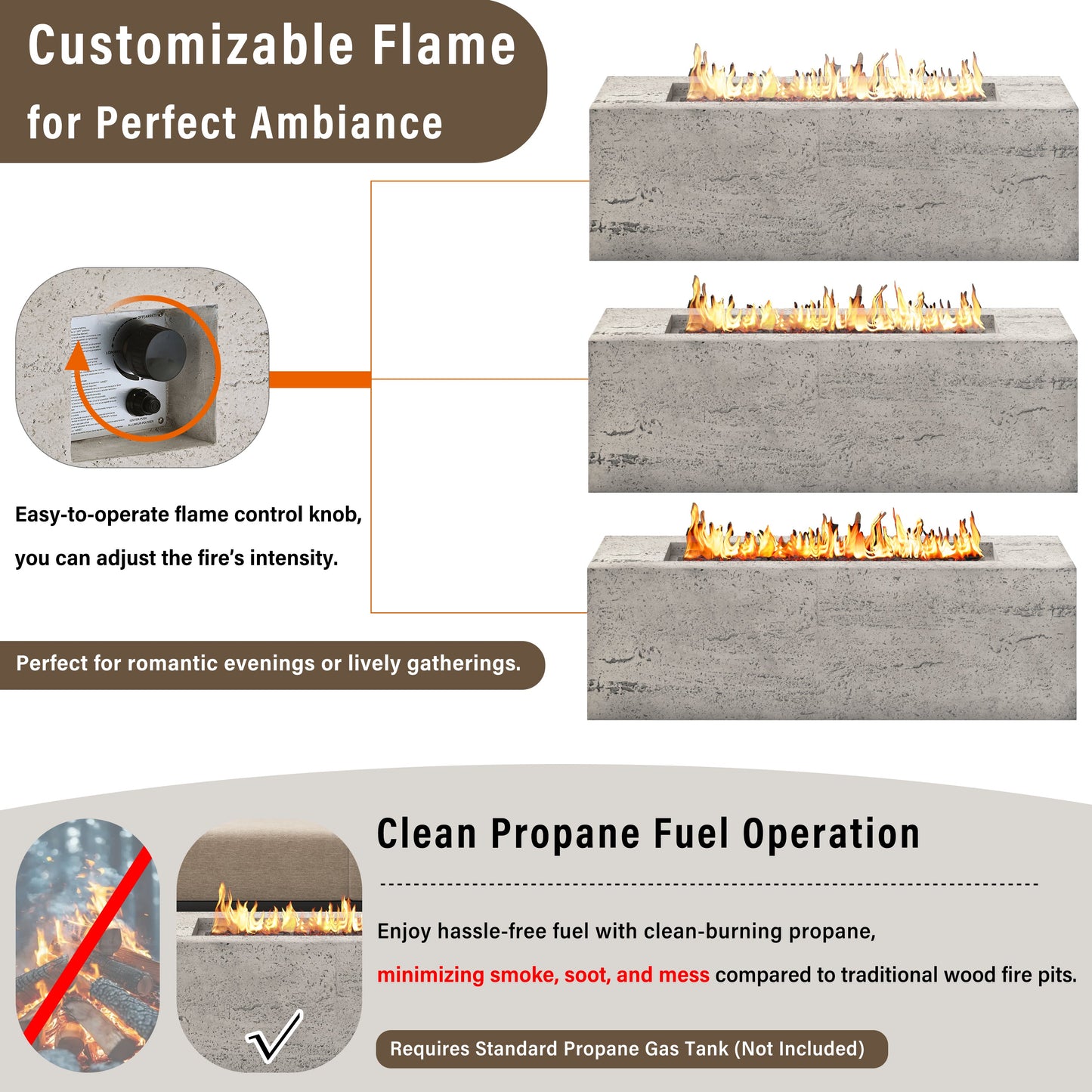 2-in-1 Outdoor Fire Pit and Propane Tank Stand Set 41.9 Inch, Beige Grey