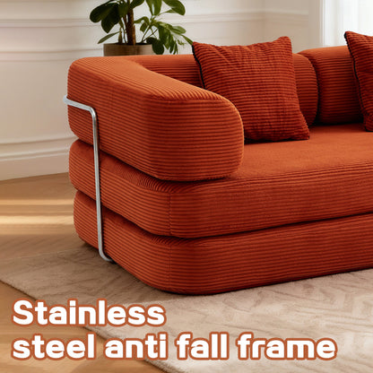 Sofa Bed Convertible 5-in-1 Corduroy Red Floor Steel Frame 74.8 In