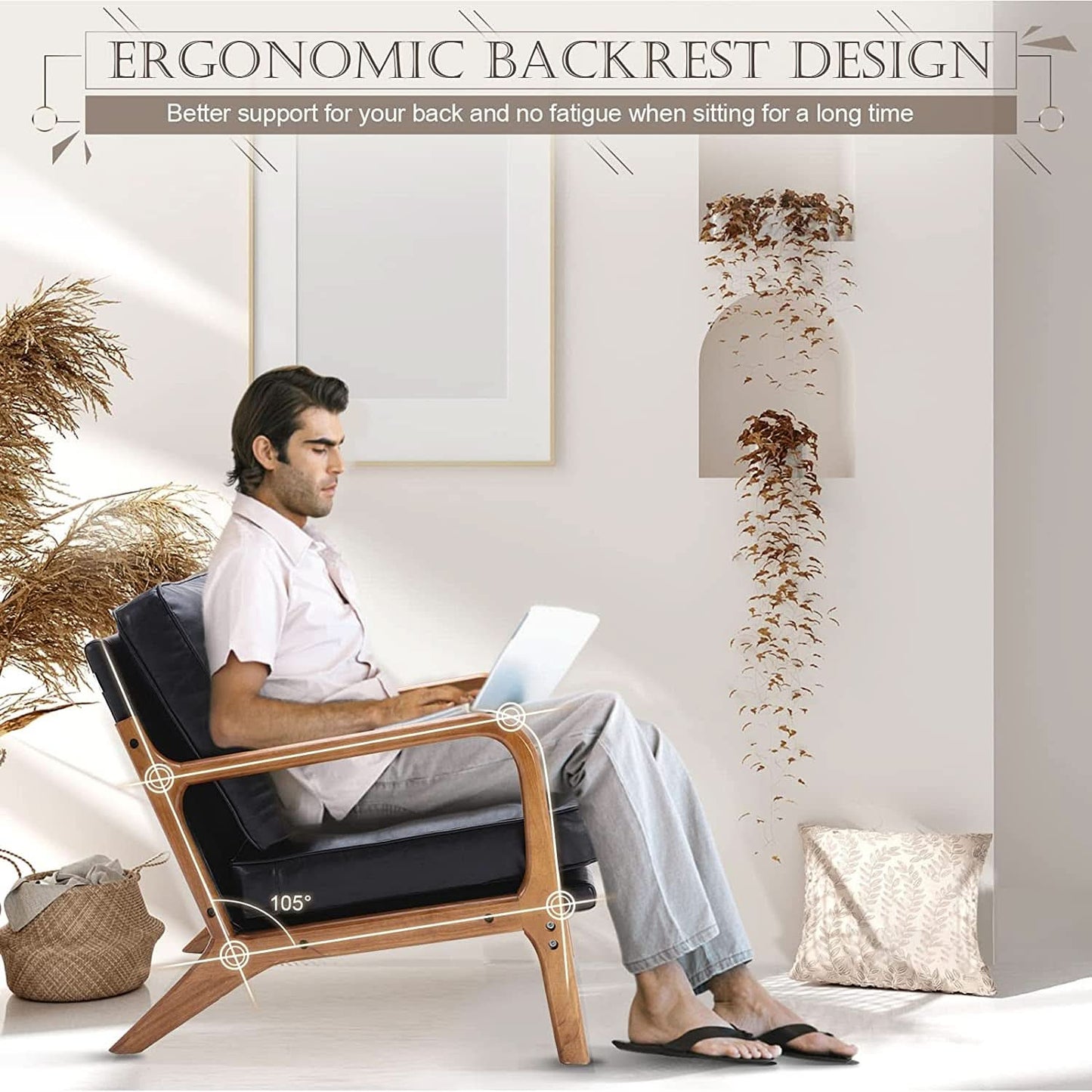 Modern Black Accent Chair With Thick Cushioned Seat