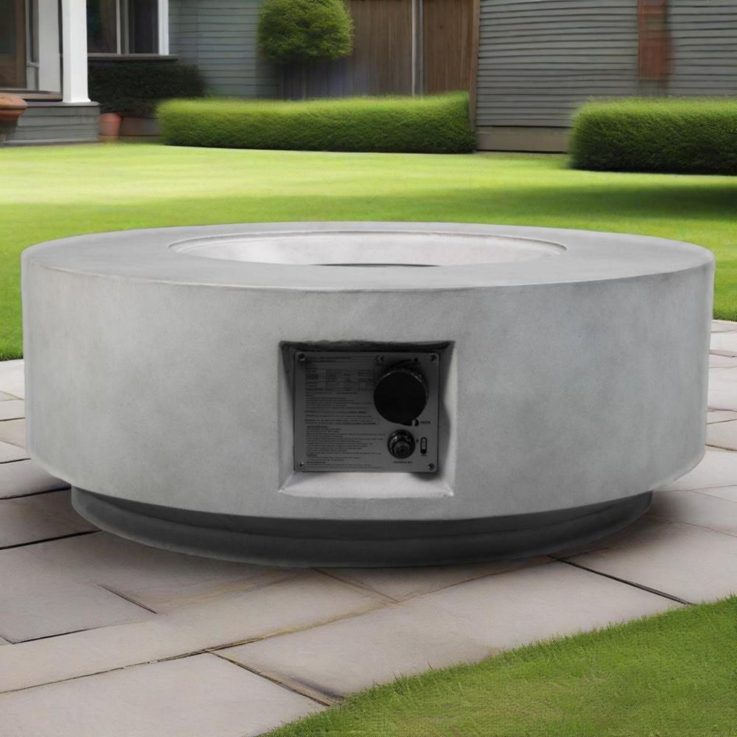 50000 BTU Propane Round Fire Pit 30" Concrete Gray Lava Rocks