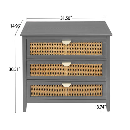 3-Drawer Cabinet - Natural Rattan - Suitable for Bedroom, Living Room, or Study