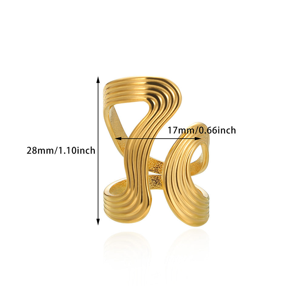Geometric Line-cut Hollow Mens And Womens Ring