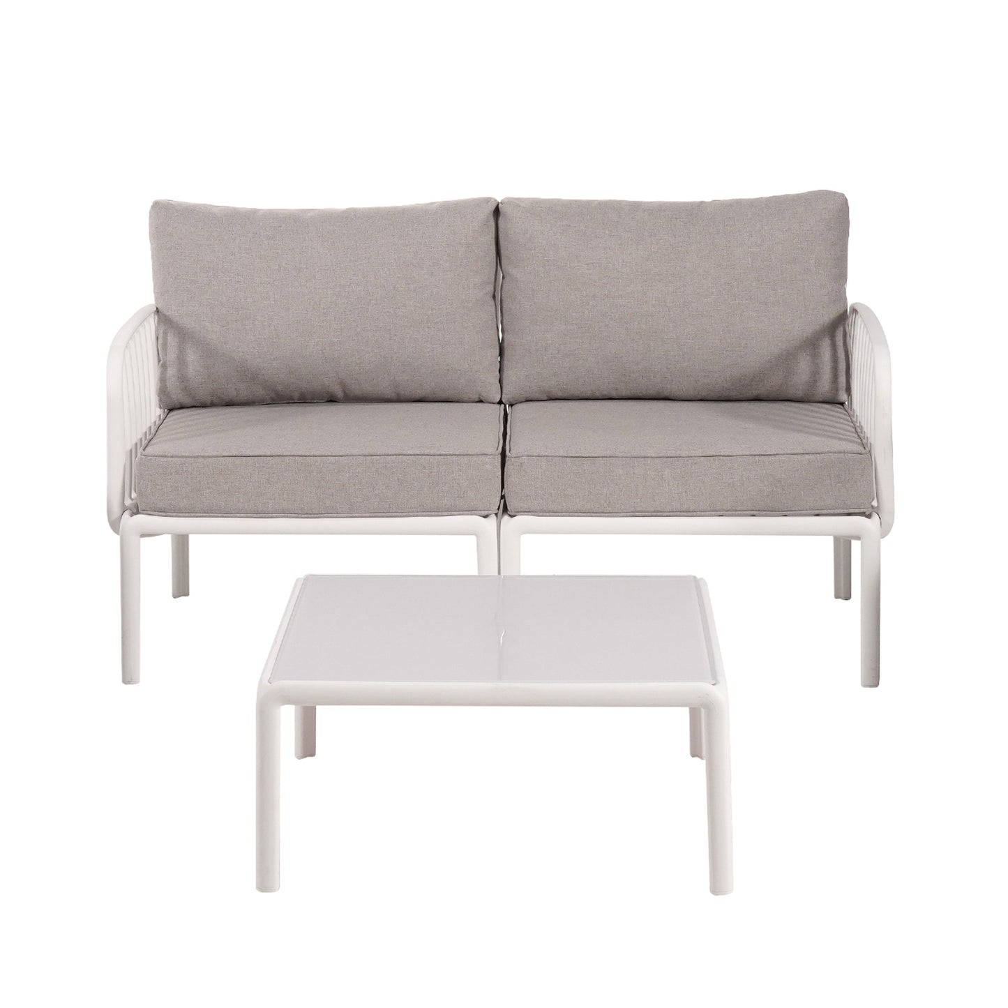 5 Piece Outdoor Conversation Set White Gray Fabric