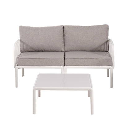 5 Piece Outdoor Conversation Set White Gray Fabric